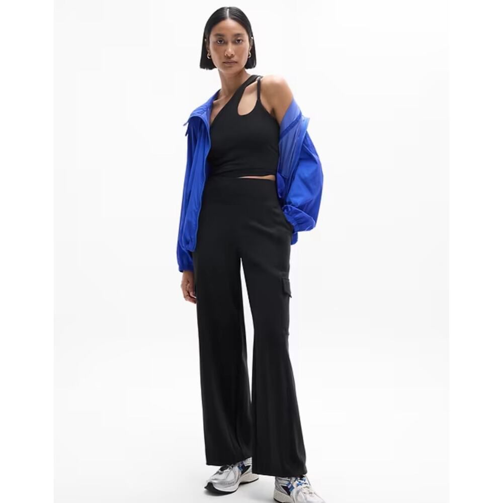 Athleta Black Wide-Leg Track Pants with Cargo Pocket